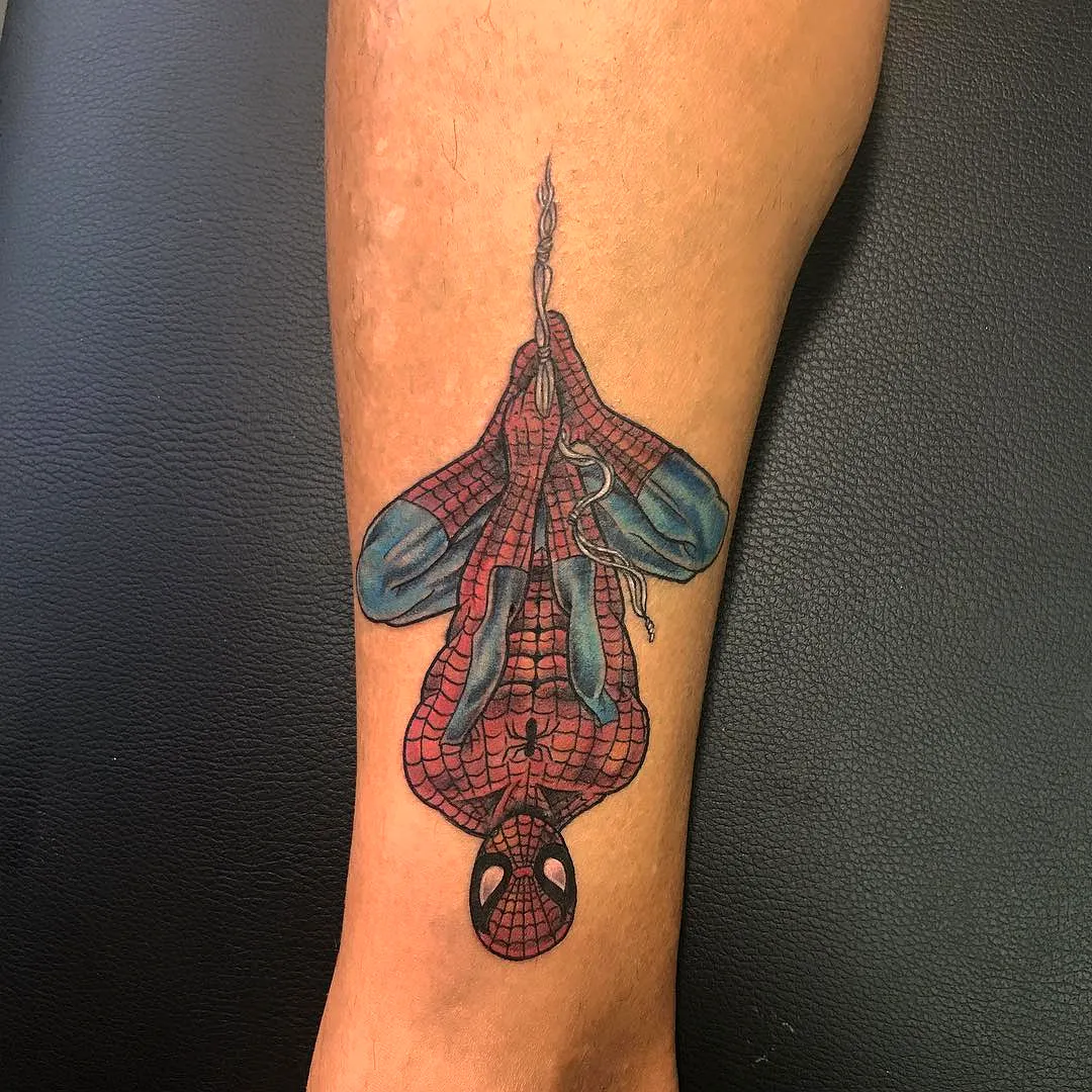 Spider-Man Forearm Tattoo in Vibrant Colors
