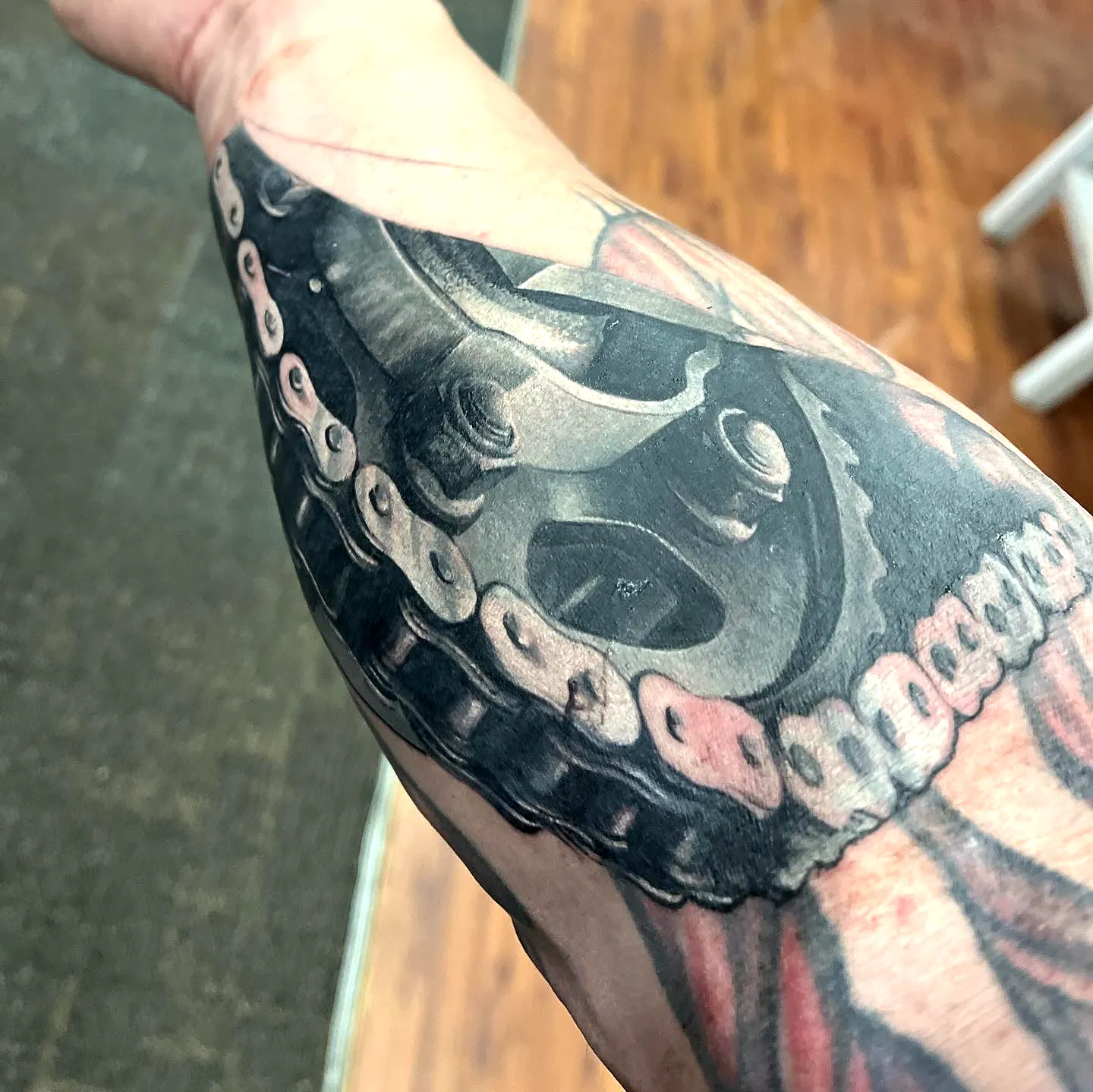 Sprockets Forearm Tattoo in Dark Shades