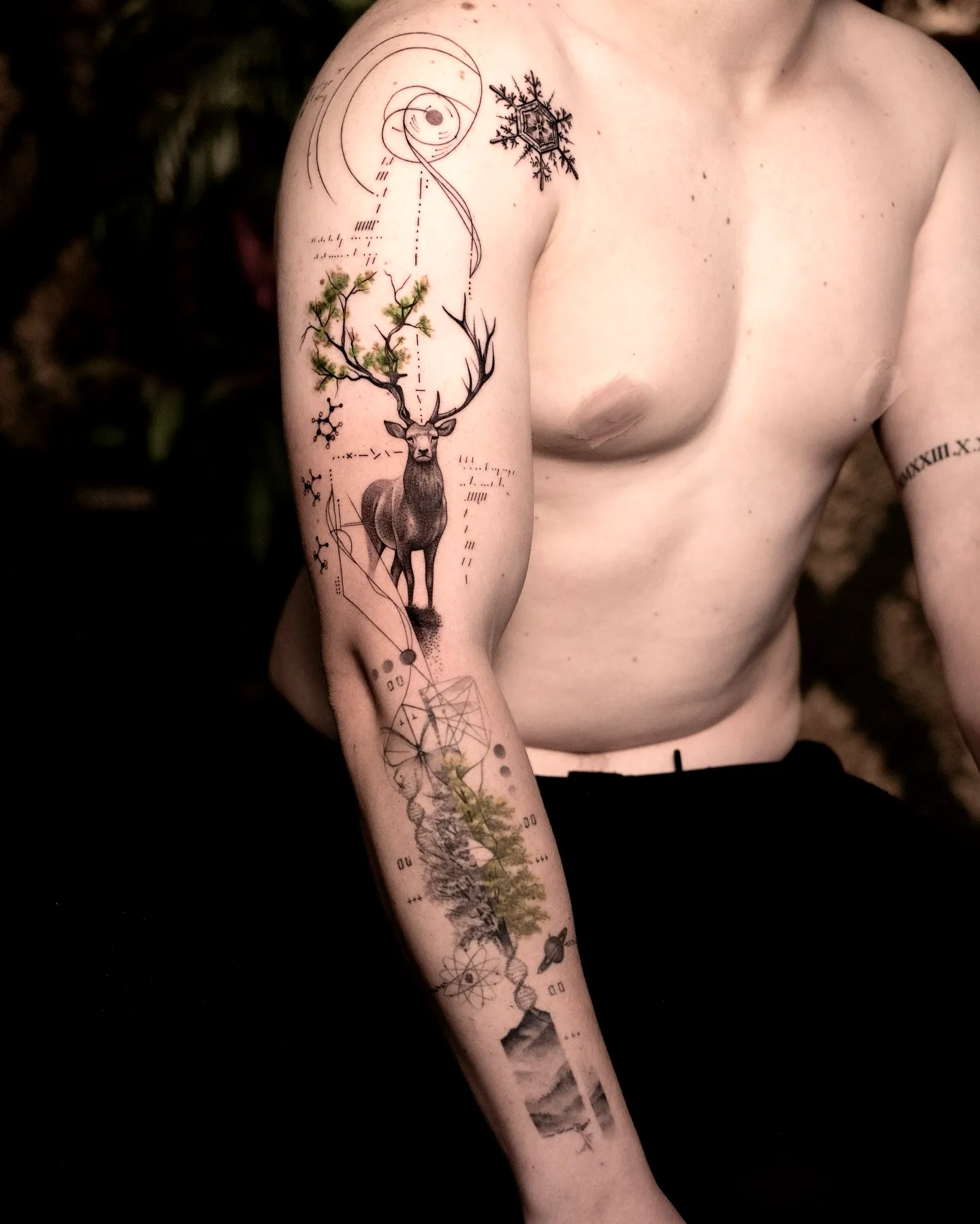 Stag Forearm Tattoo with Geometric Elements