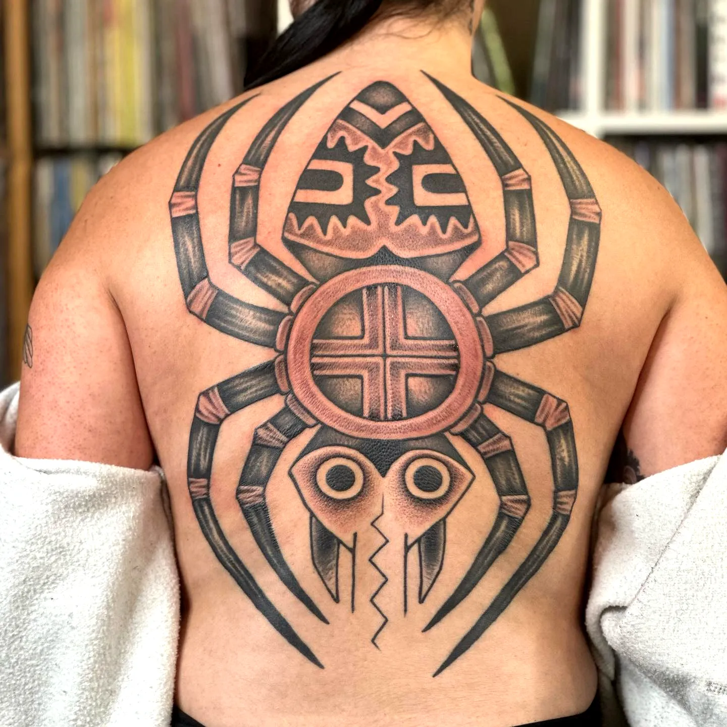 Stylized Spider Upper Back Tattoo