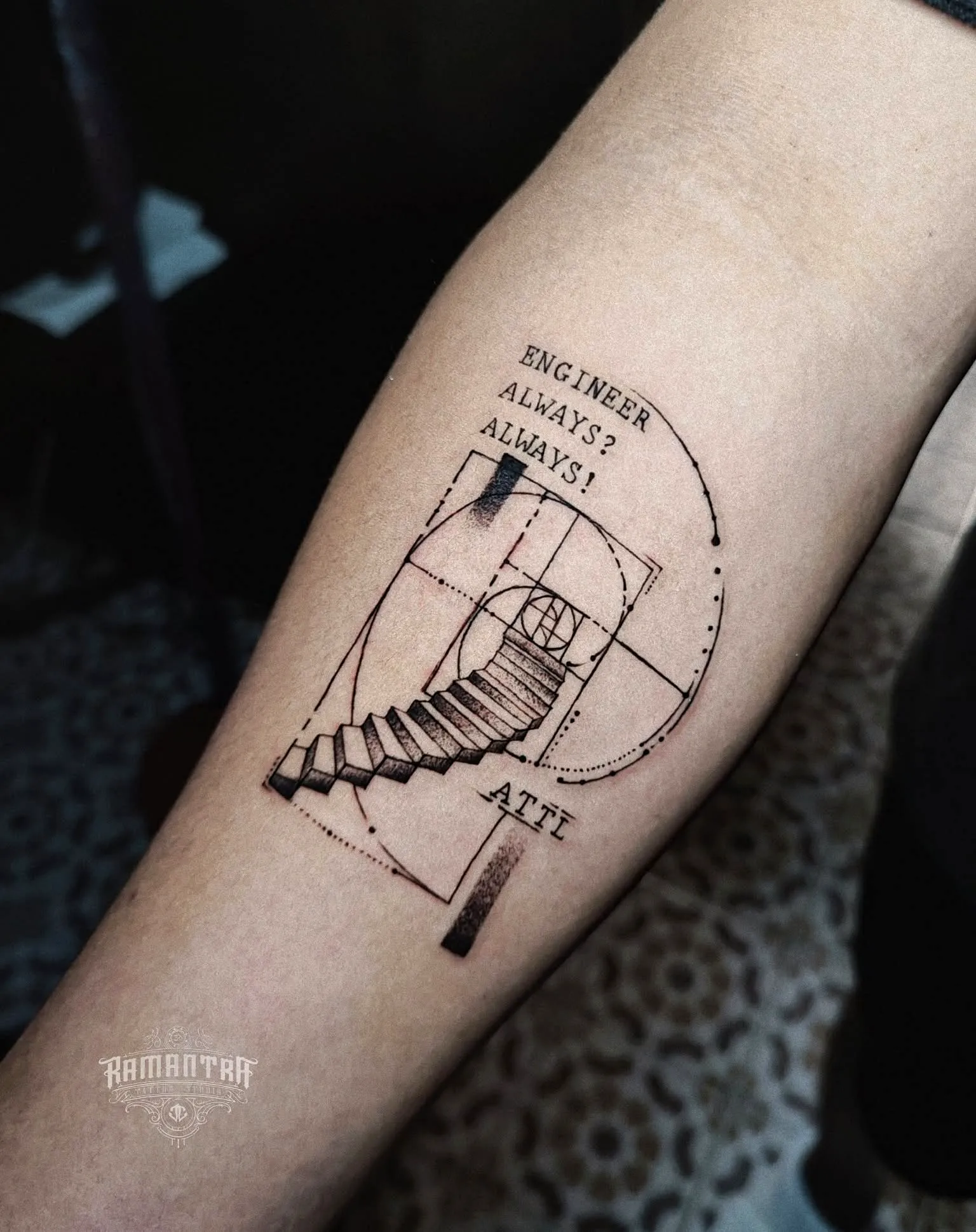 Stylized Staircase Forearm Tattoo