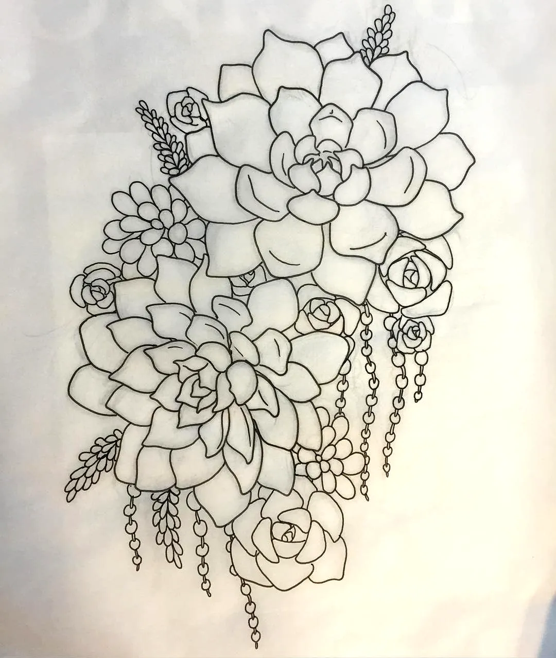 Succulent Line Art Arm Tattoo