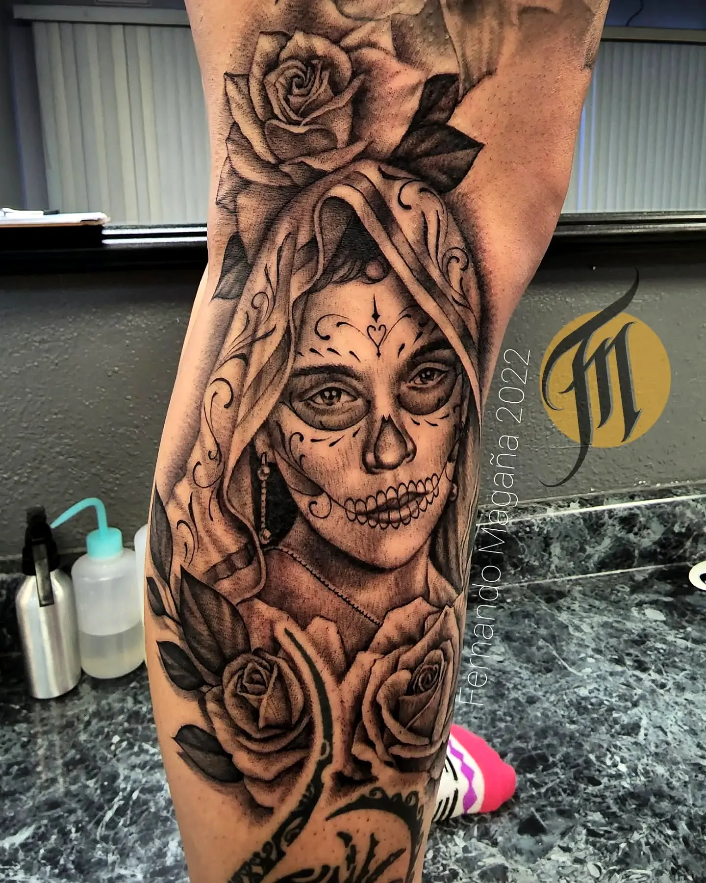 Sugar Skull Lower Leg Tattoo