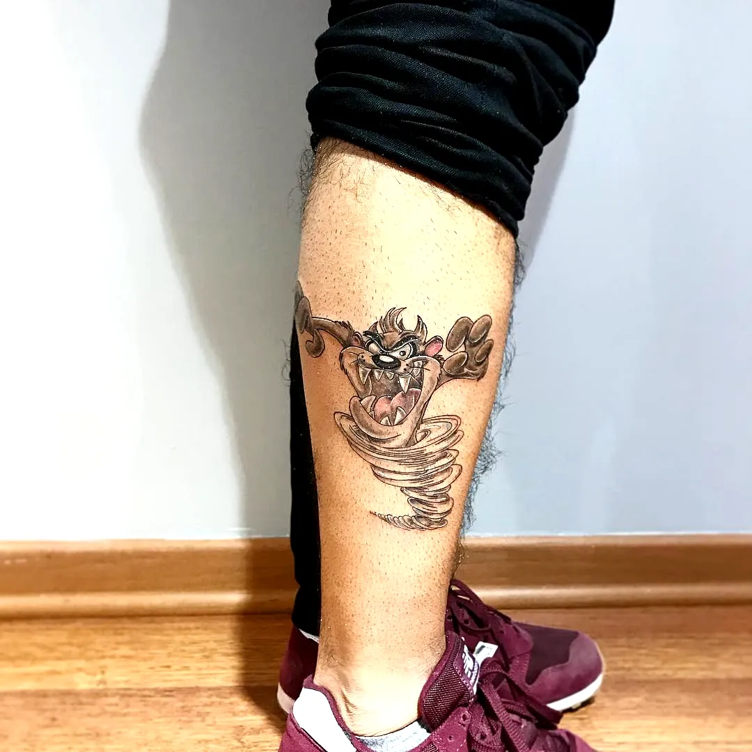 Tasmanian Devil Calf Tattoo Swirling Tornado