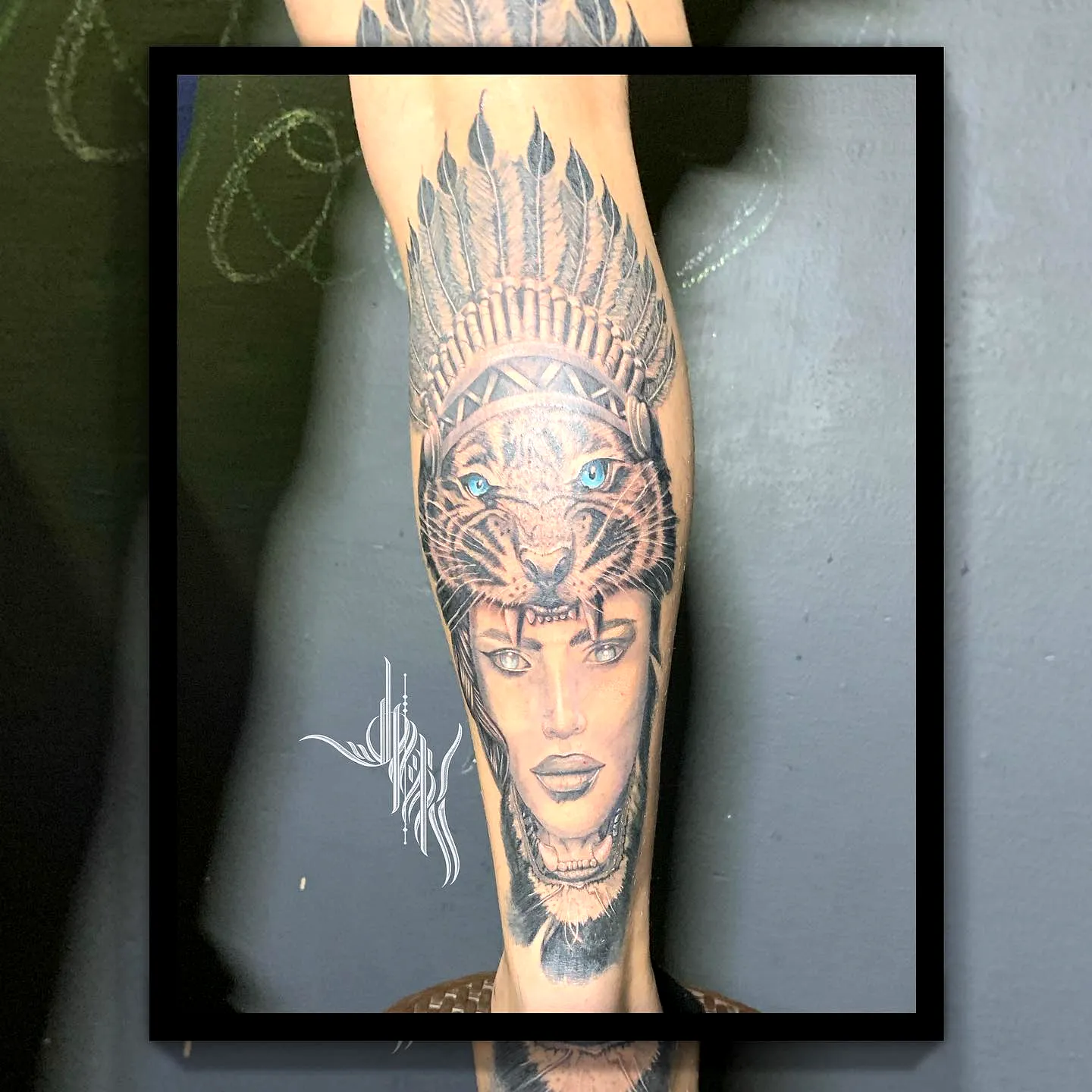 Tiger and Woman Face Arm Tattoo