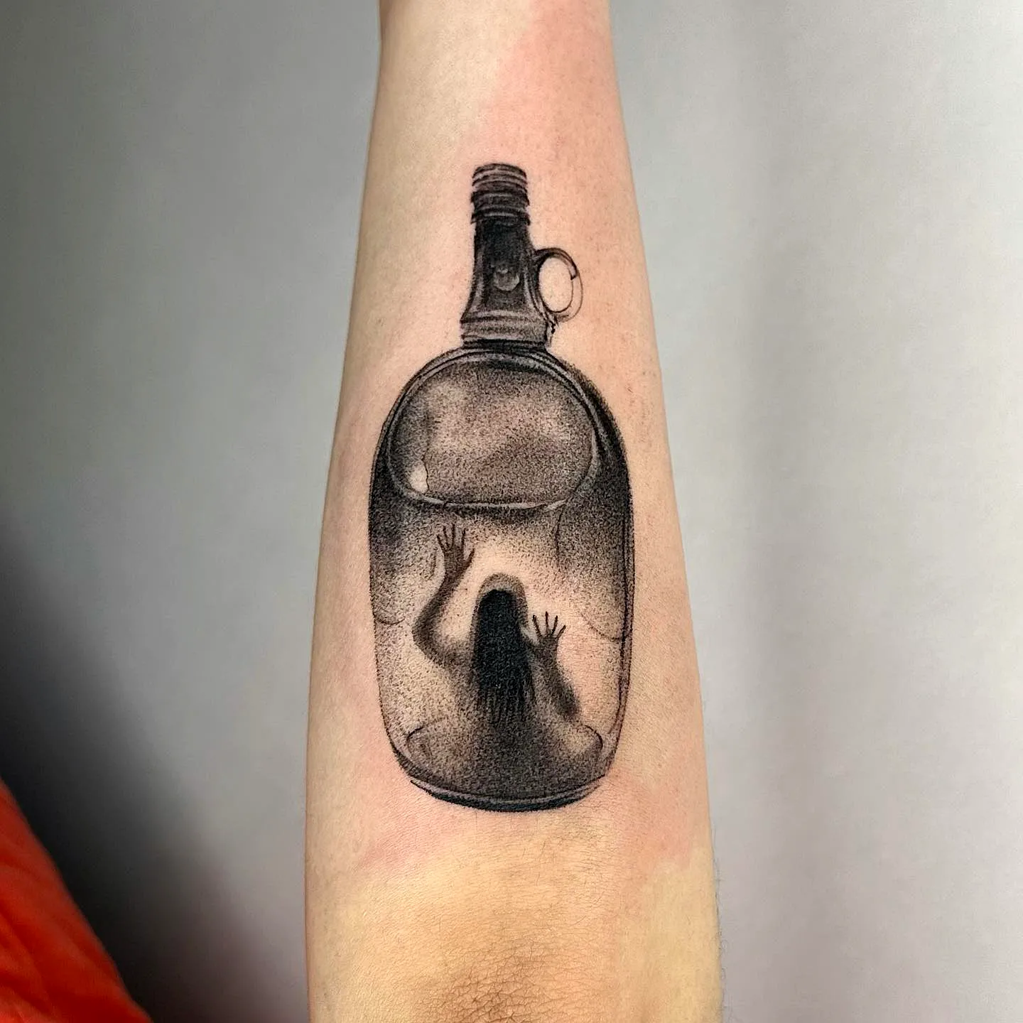 Trapped Glass Bottle Forearm Tattoo