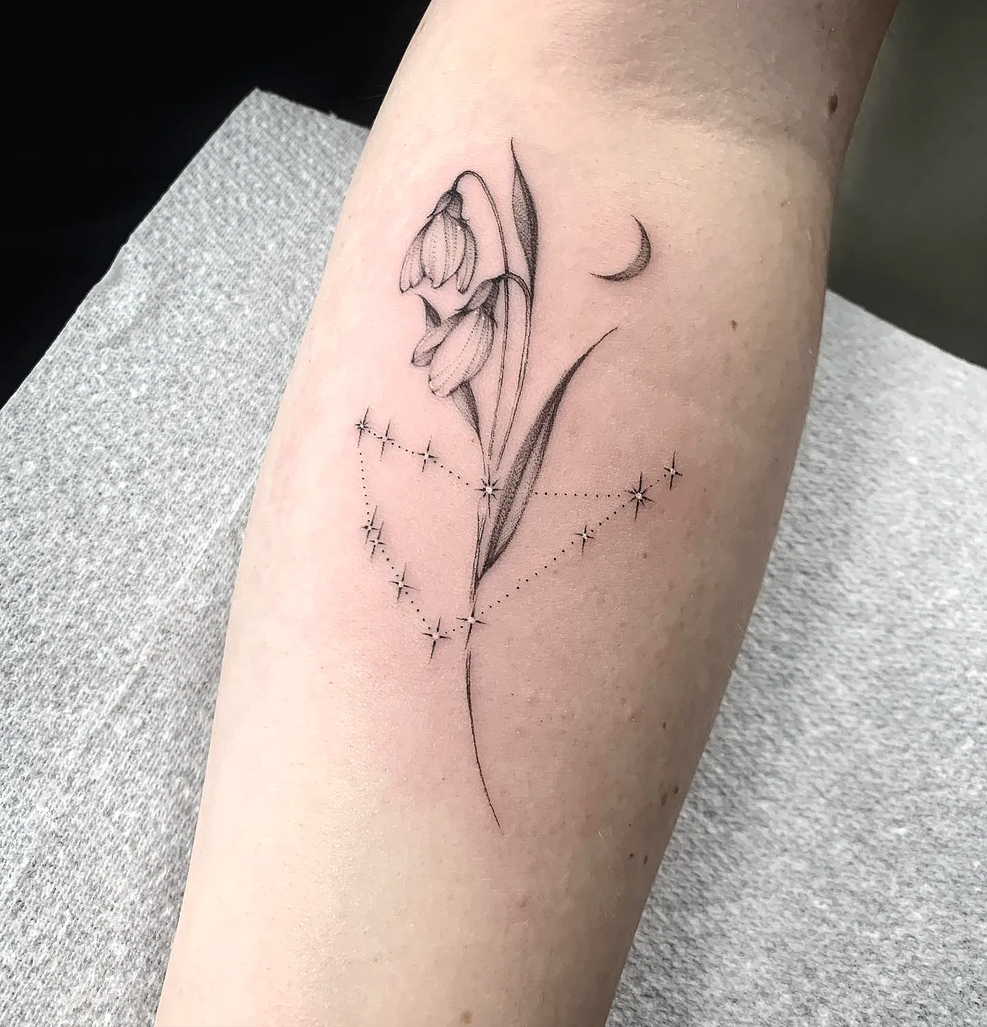Tulip Crescent Moon Forearm Tattoo