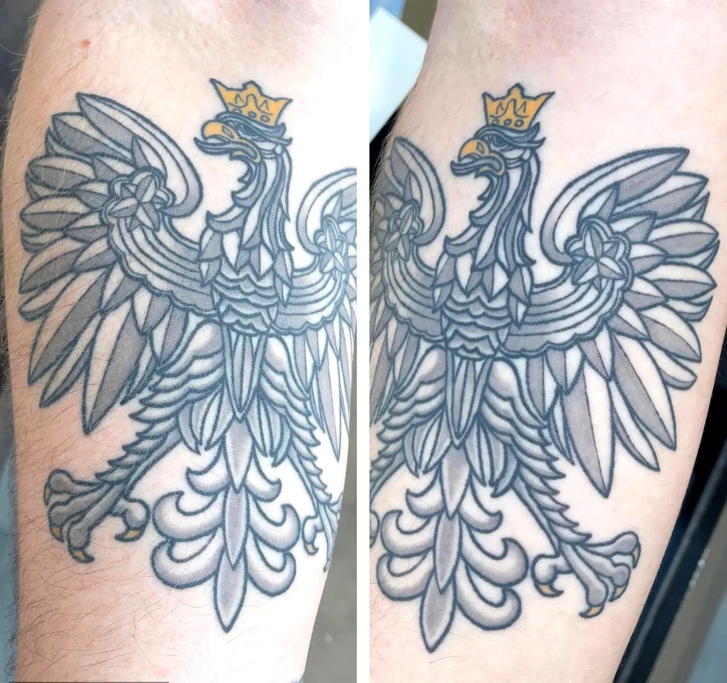 Two-Headed Eagle Arm Tattoo in Black Ink