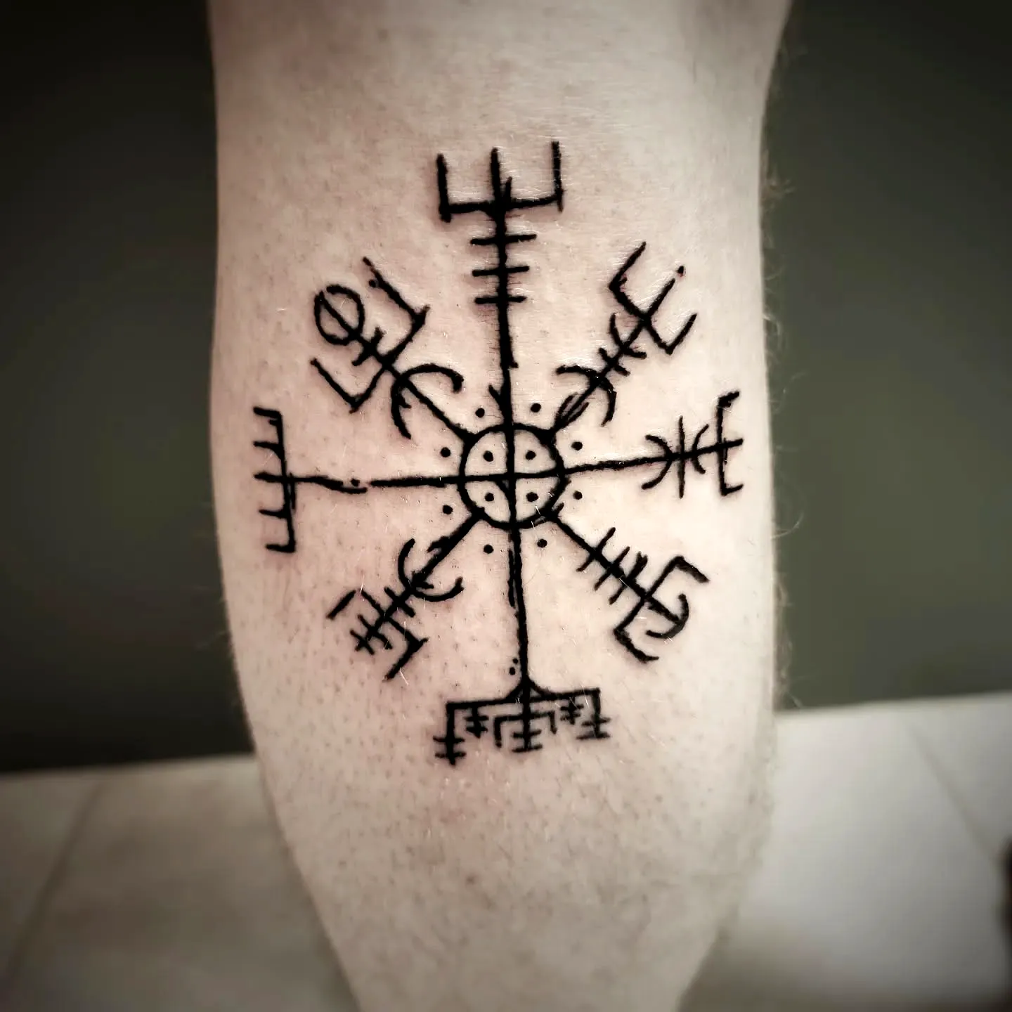 Vegvisir Black Lower Leg Tattoo