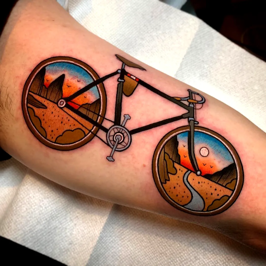 Vibrant Bicycle Forearm Tattoo
