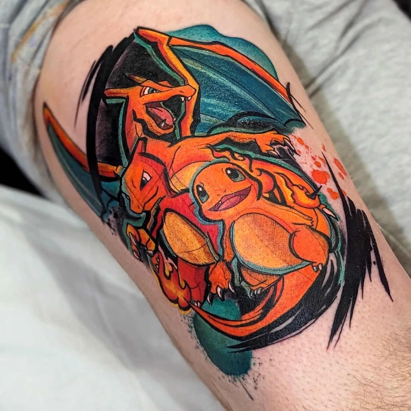 Vibrant Charizard Forearm Tattoo