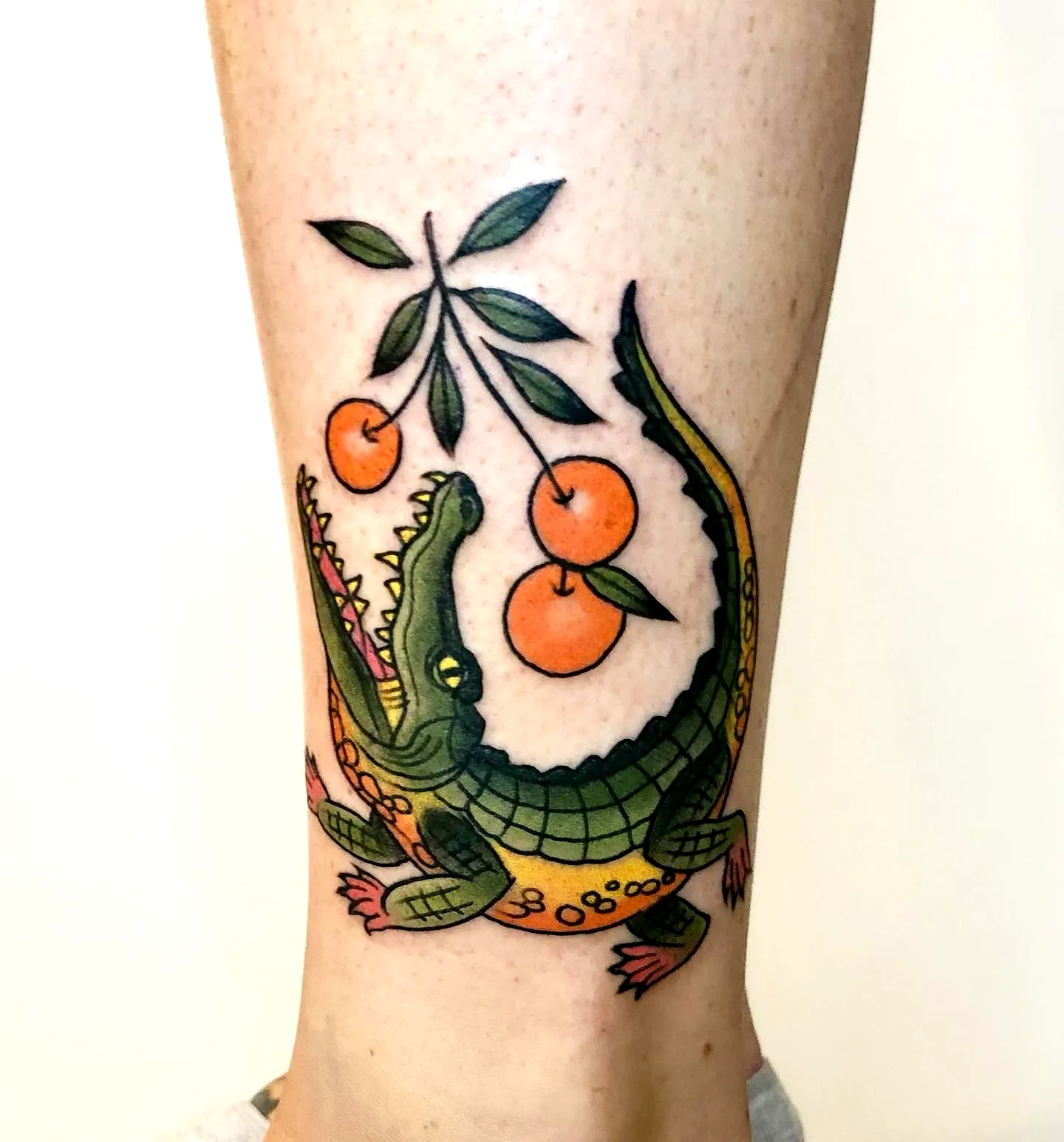 Vibrant Crocodile Lower Leg Tattoo