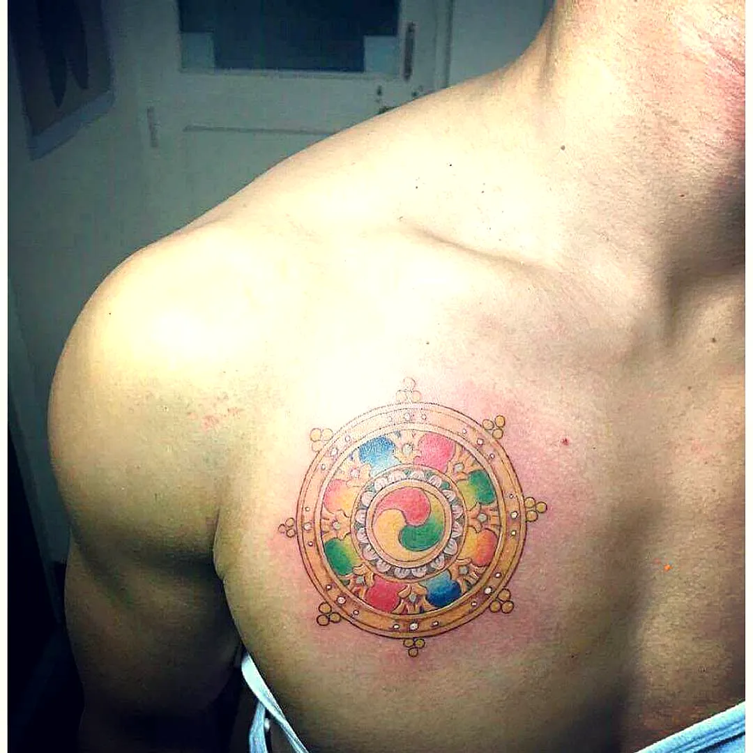 Vibrant Mandala Chest Tattoo Design