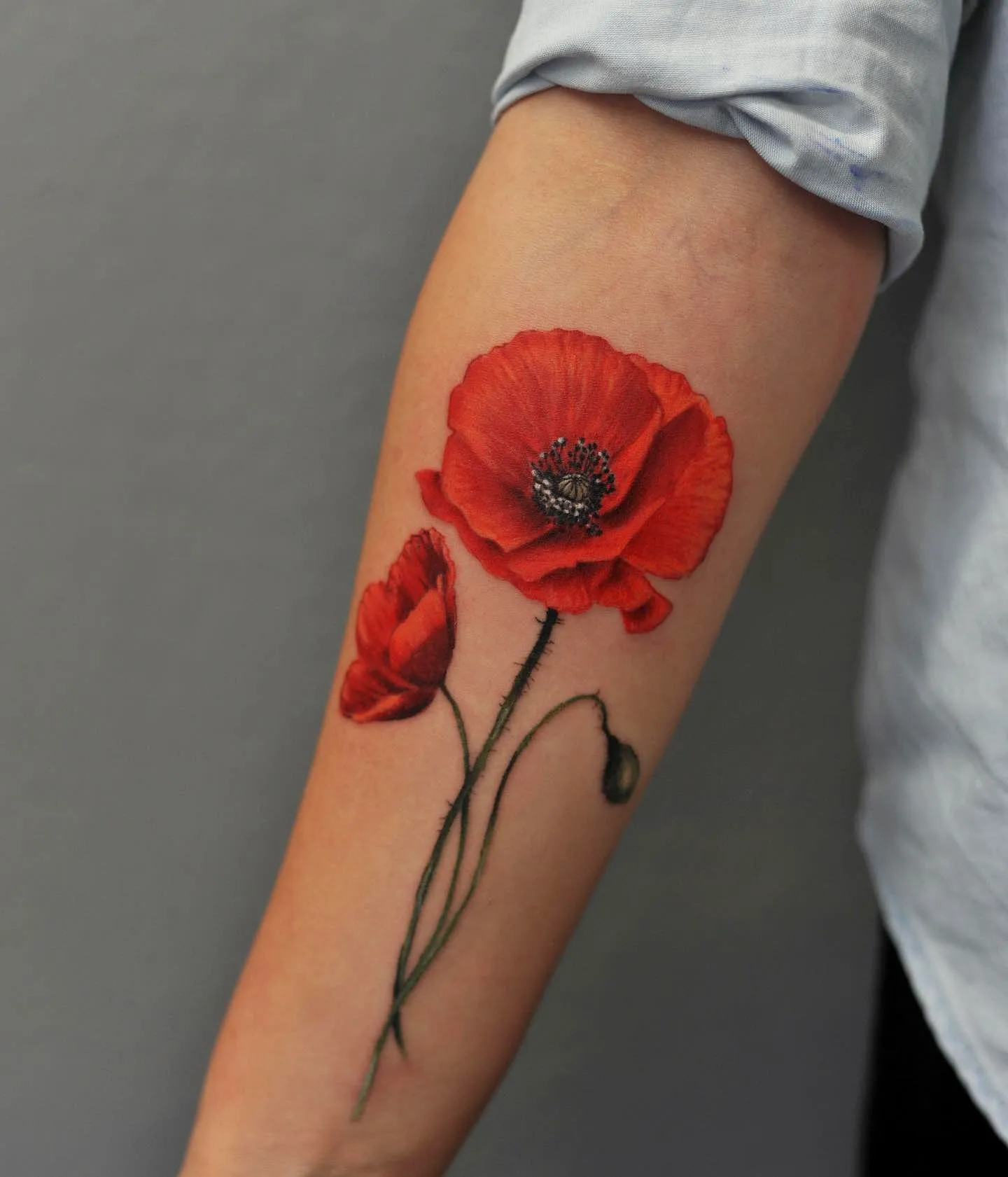 Vibrant Poppy Forearm Tattoo Design