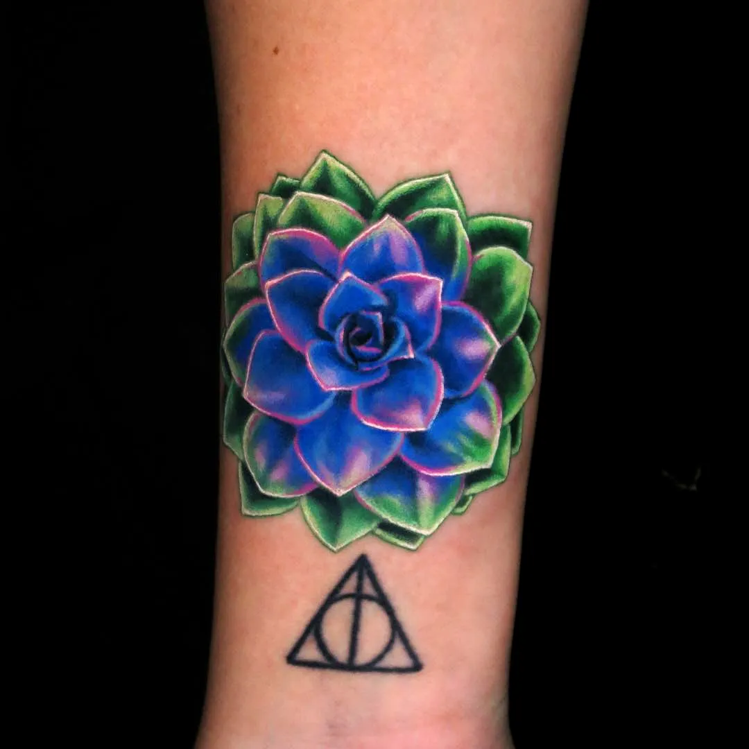 Vibrant Succulent Forearm Tattoo