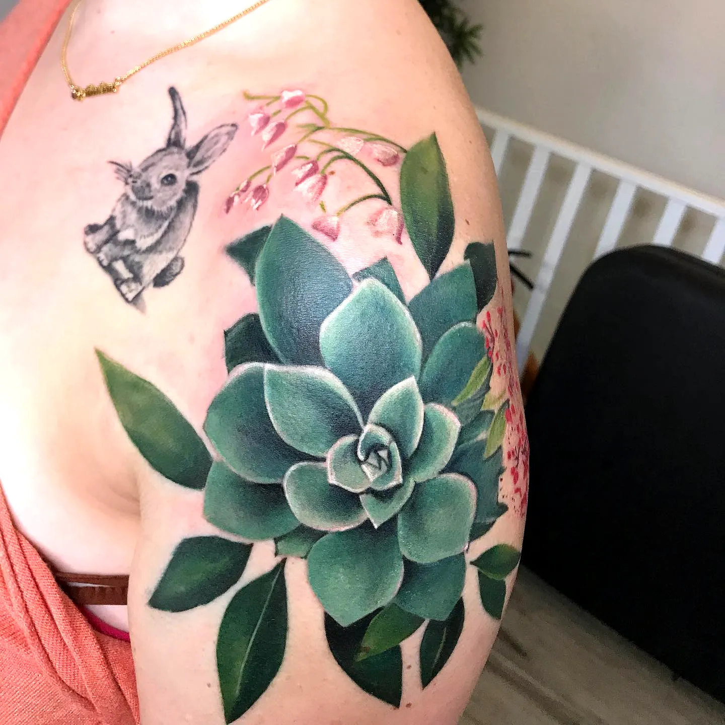 Vibrant Succulent Shoulder Tattoo