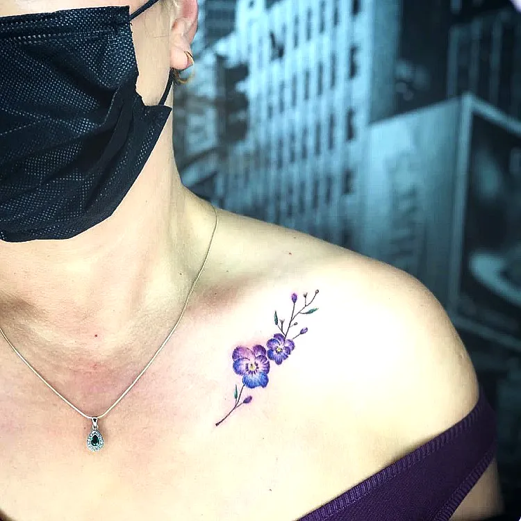 Violet Floral Shoulder Tattoo Design