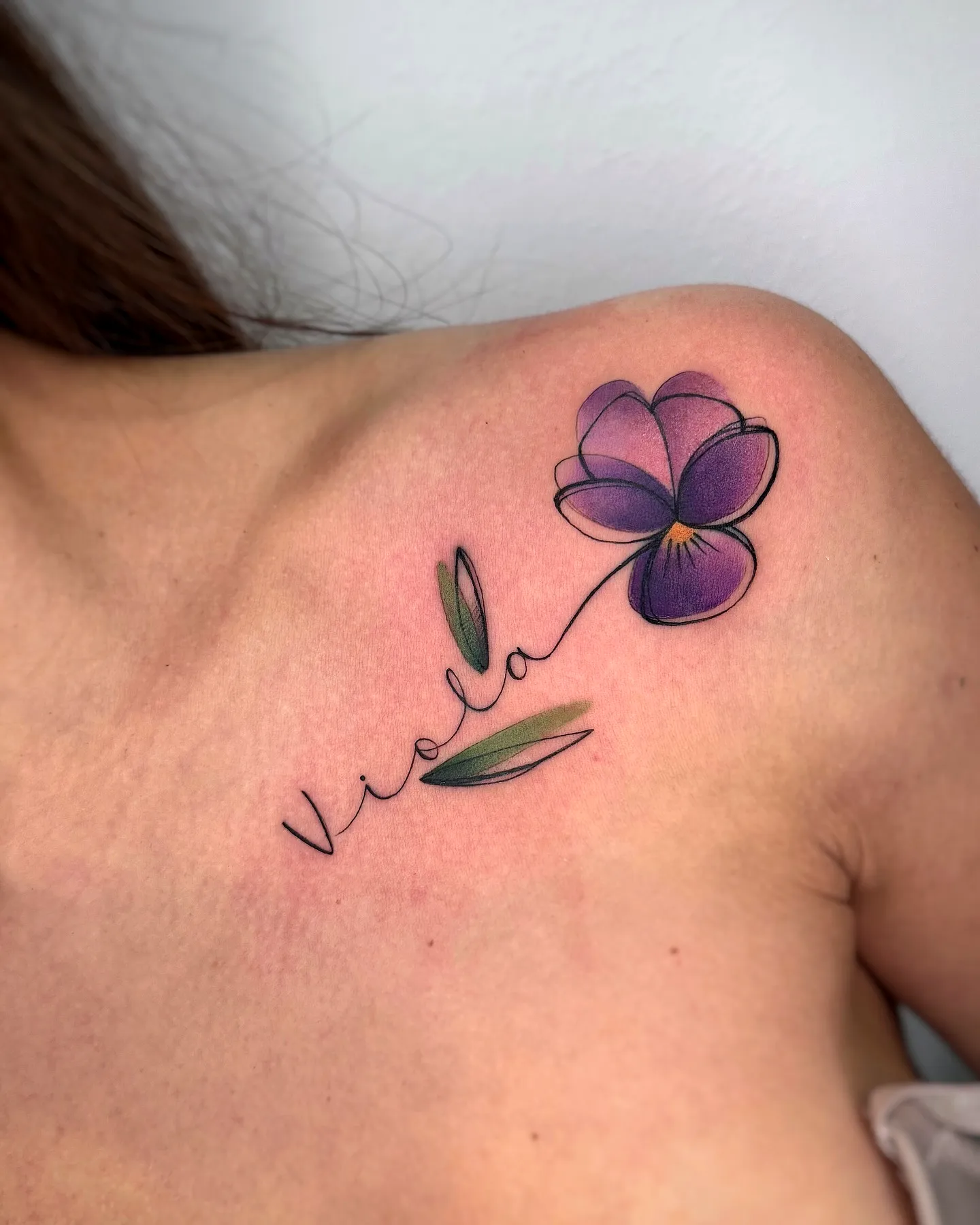 Violet Flower Shoulder Tattoo Design