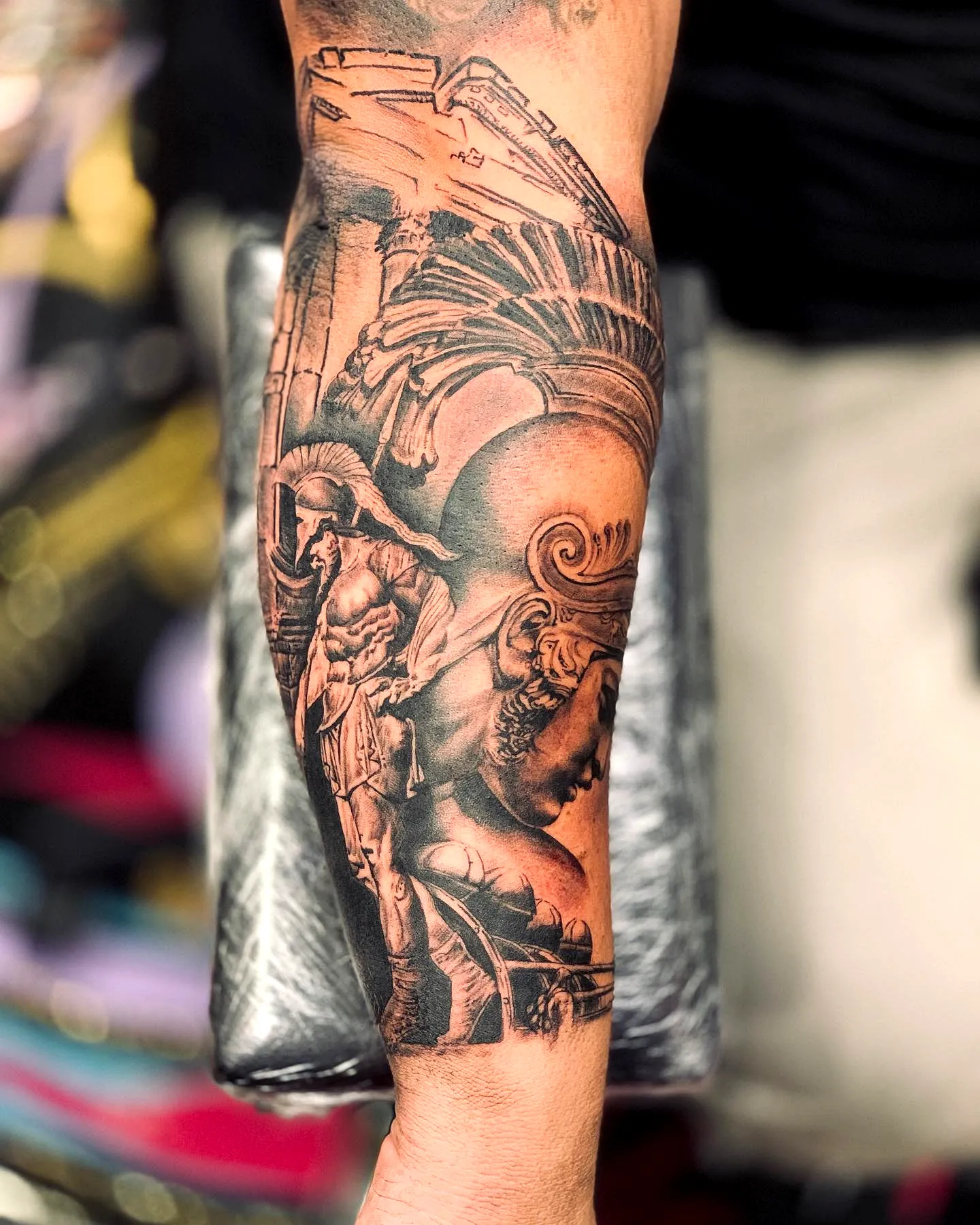 Warrior Arm Tattoo Ares in Black and Grey