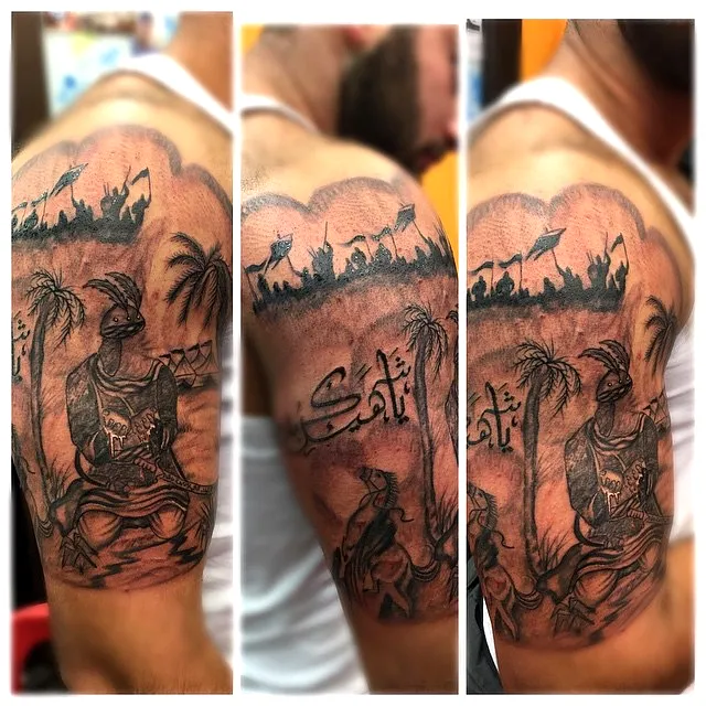 Warrior Arm Tattoo with Palm Trees