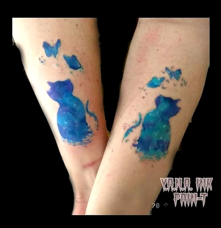 Watercolor Cat Upper Arm Tattoo