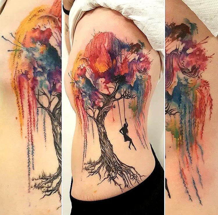 Watercolor Tree Side Tattoo