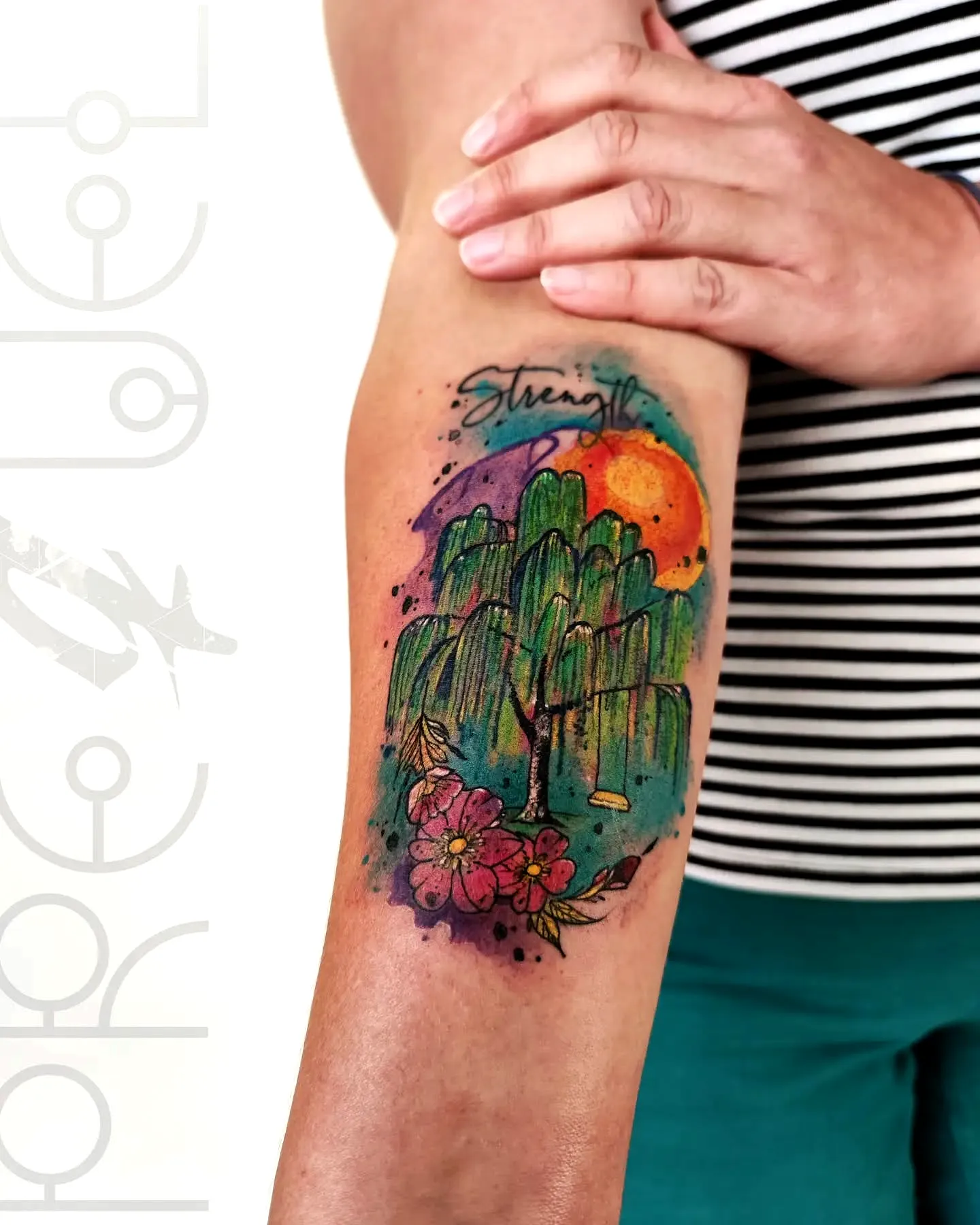 Watercolor Willow Forearm Tattoo