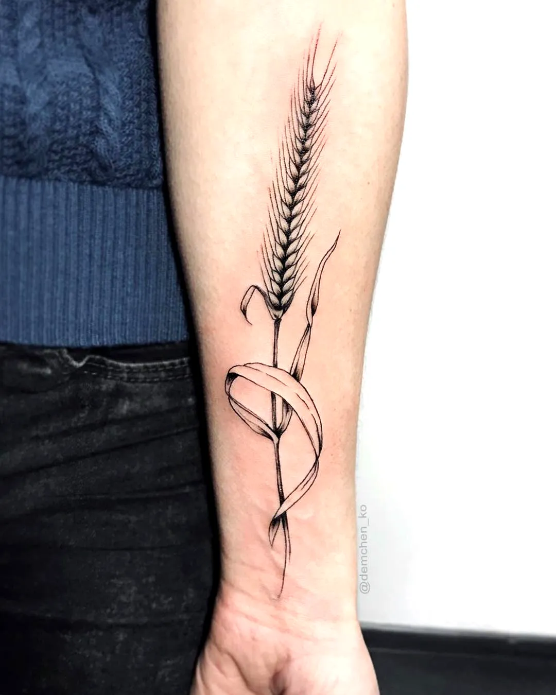 Wheat Forearm Tattoo with Ribbon