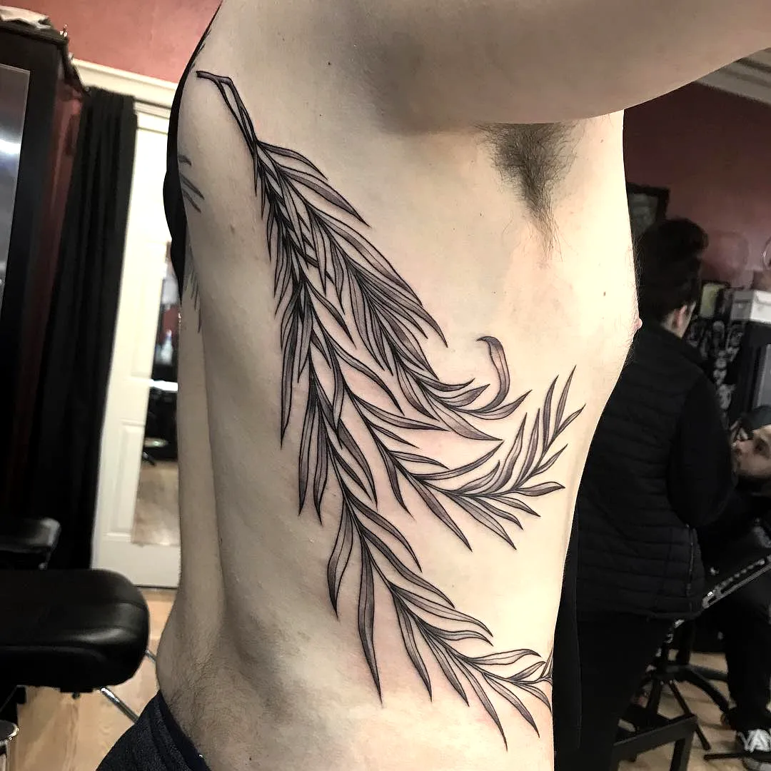 Willow Side Tattoo in Fine Black Lines
