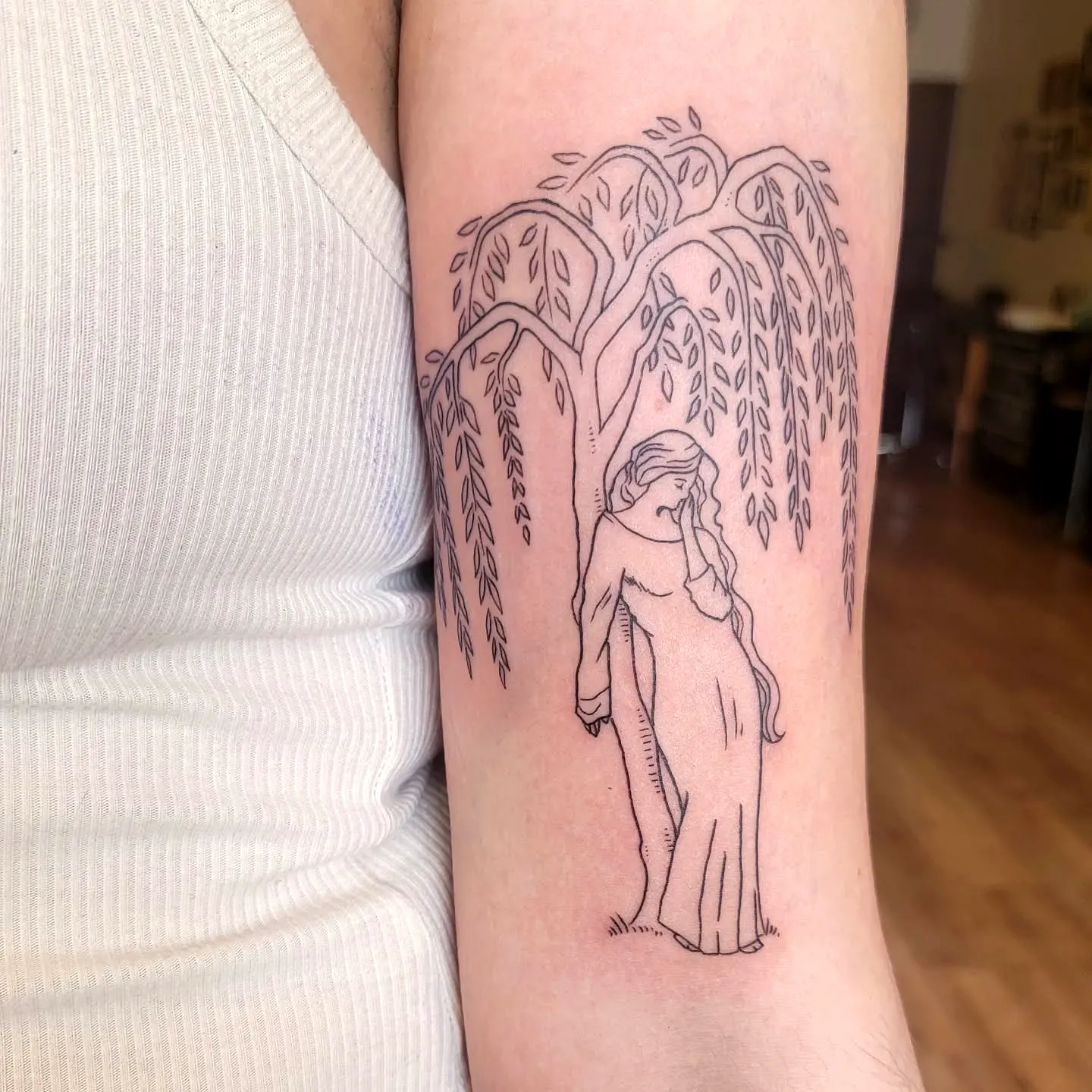 Willow Tree Minimalist Woman Tattoo