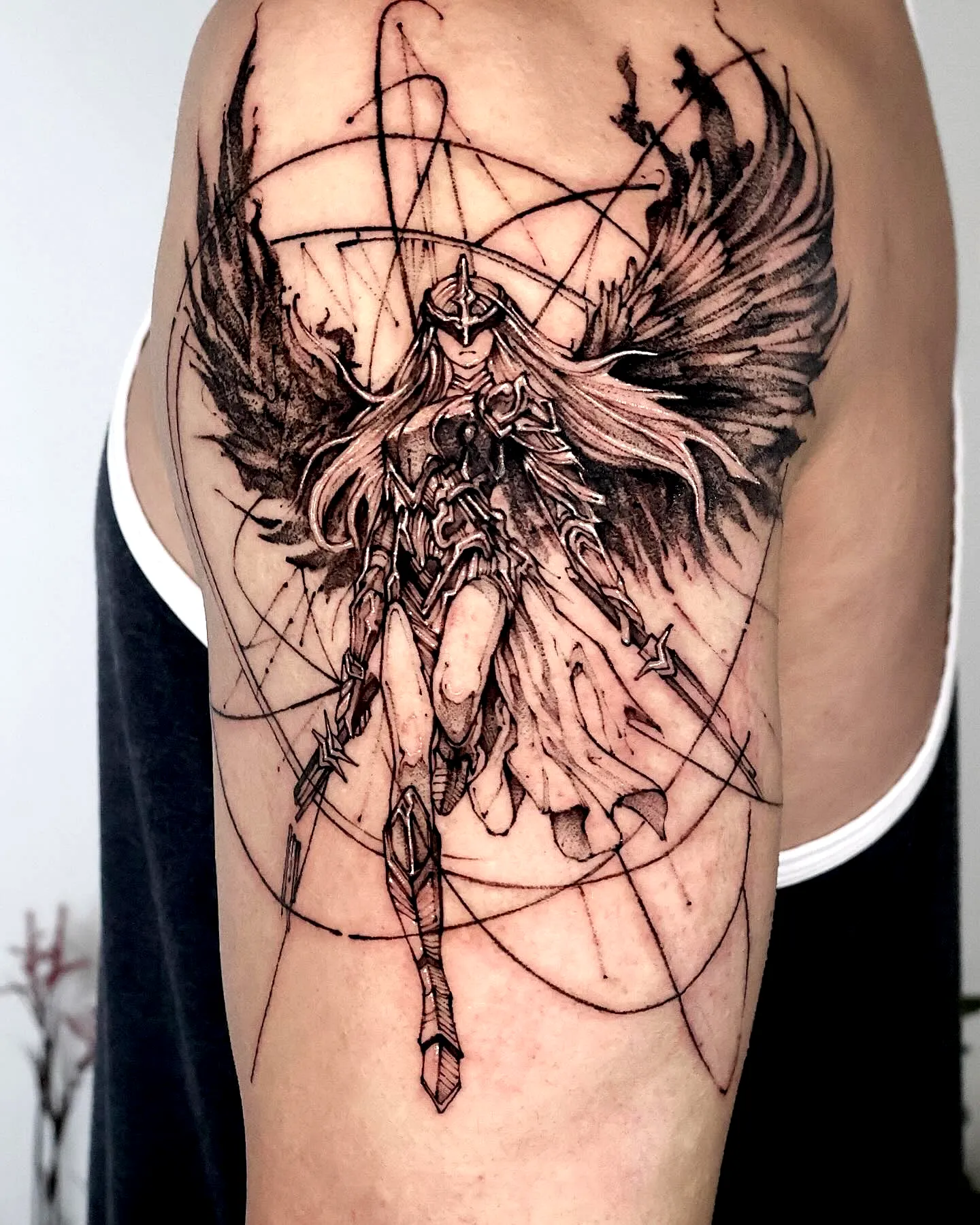 Winged Warrior Arm Tattoo in Black