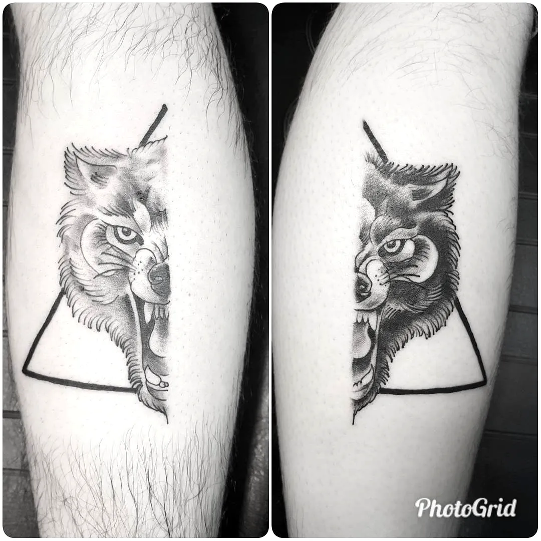 Wolf Face Triangle Arm Tattoo