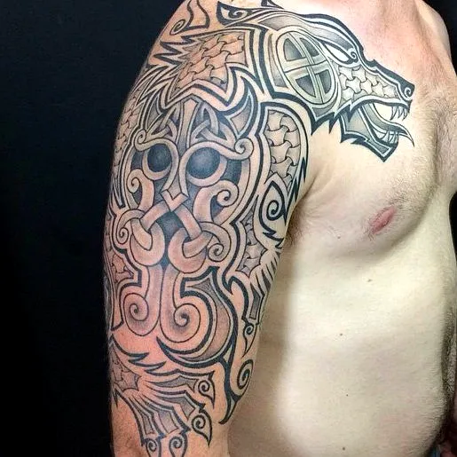 Wolf Head Upper Arm Tattoo