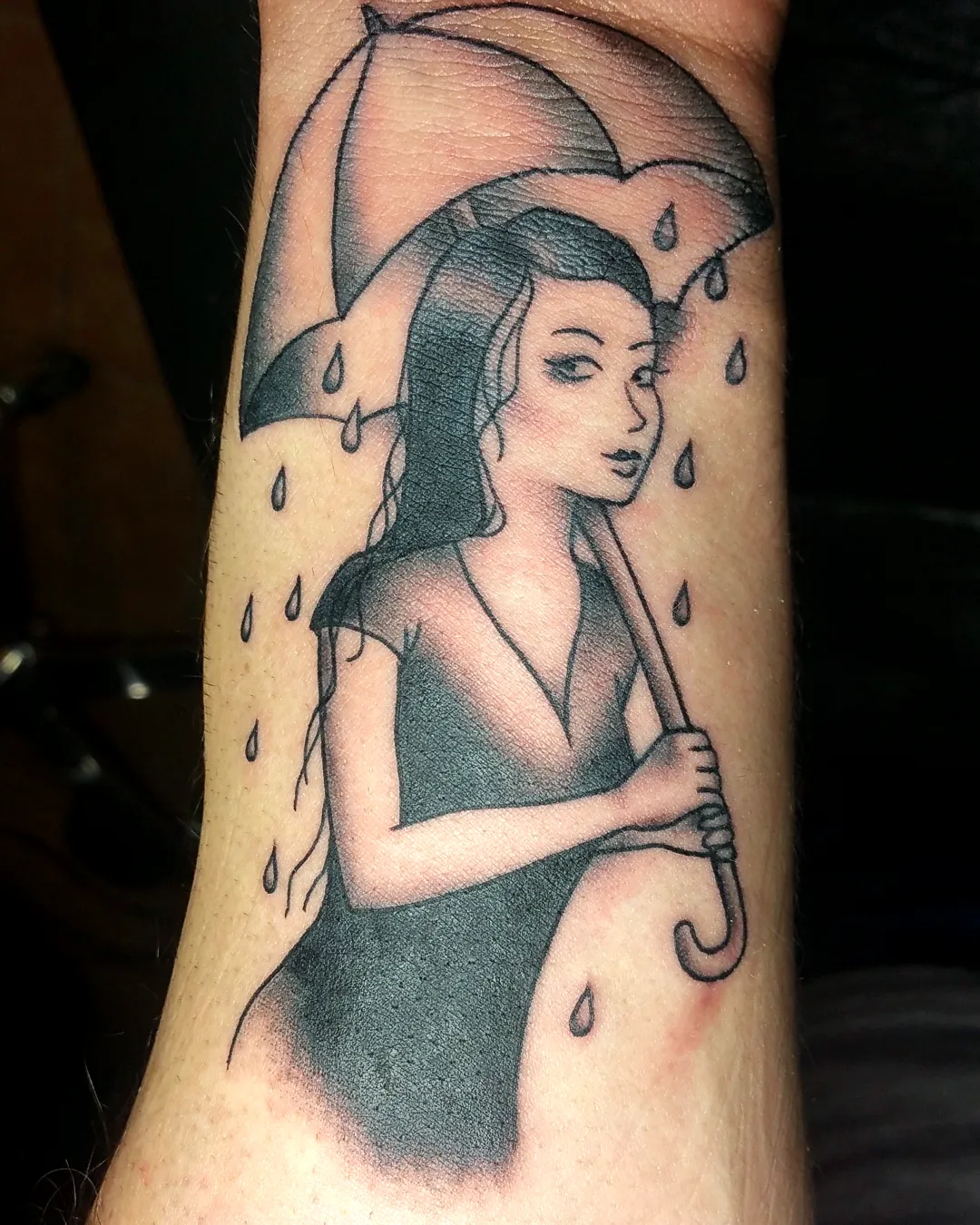 Woman Arm Tattoo Elegant Rain Design
