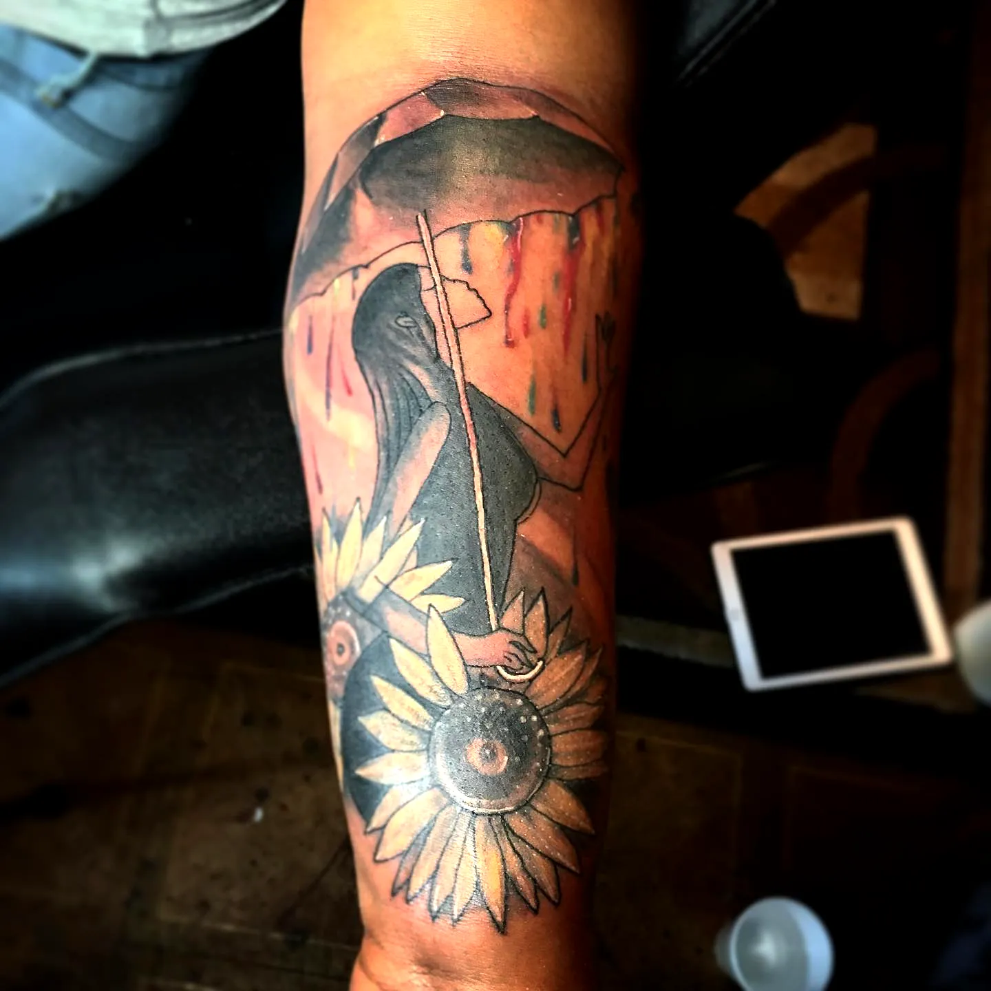 Woman Umbrella Forearm Tattoo