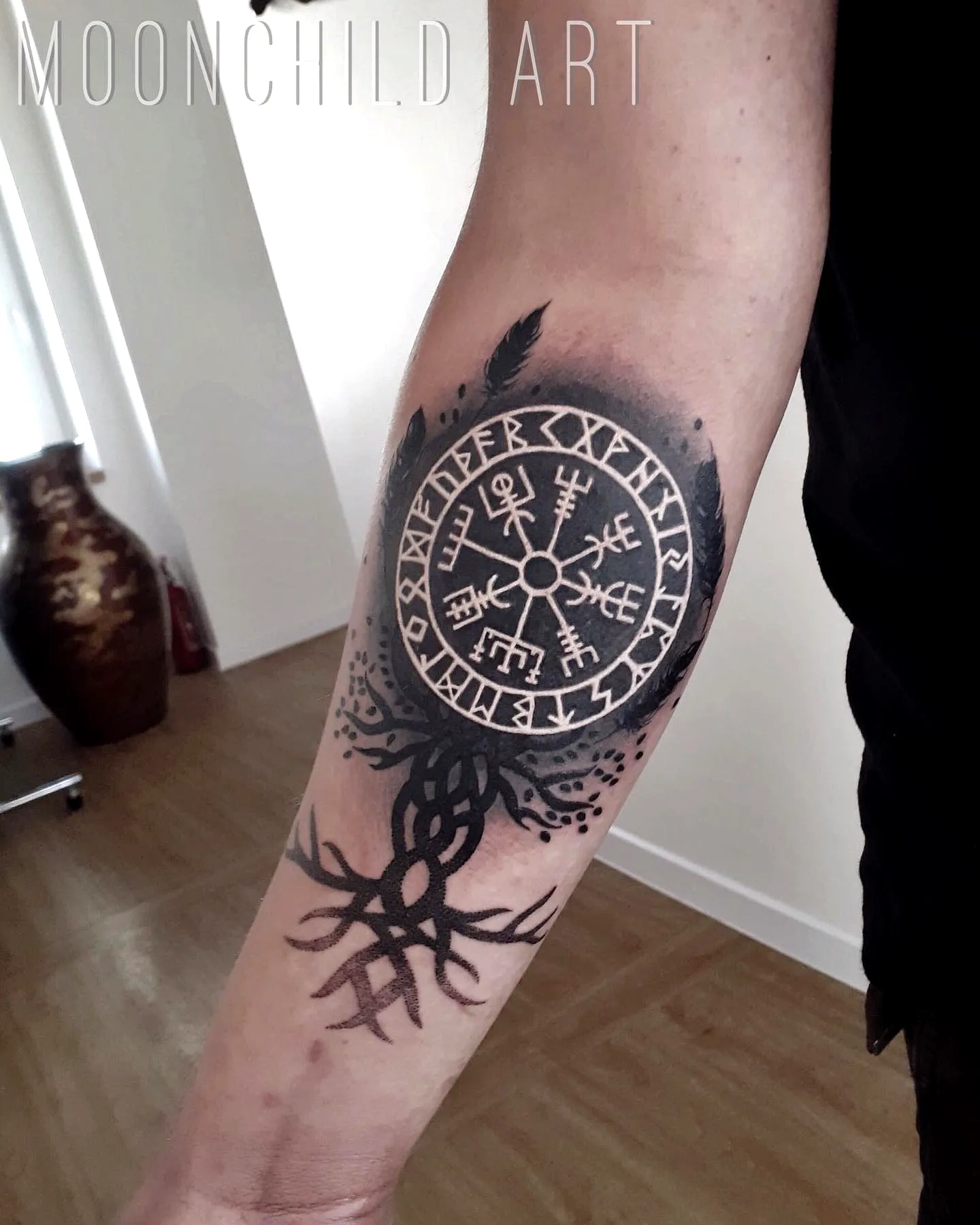 Yggdrasil Forearm Tattoo with Runes