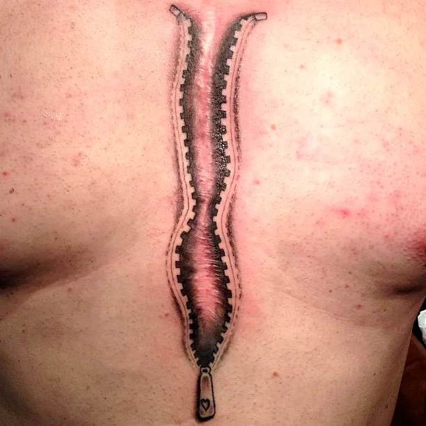 Zipper Back Tattoo in Black and Gray