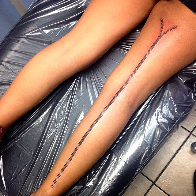 Zipper Leg Tattoo - Minimalistic Design